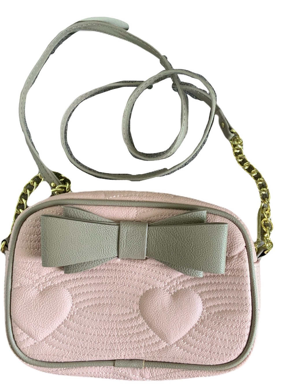 Betsey Johnson Ready Set Bow Pink and Light Gray Bow Crossbody Bag